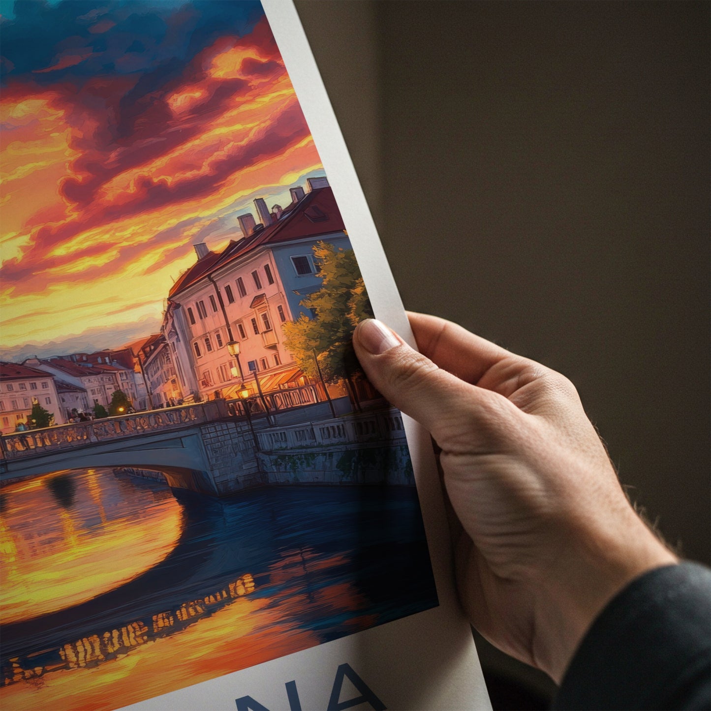 Ljubljana Poster - Slovenia Travel Print - Vibrant River Sunset Framed Decor