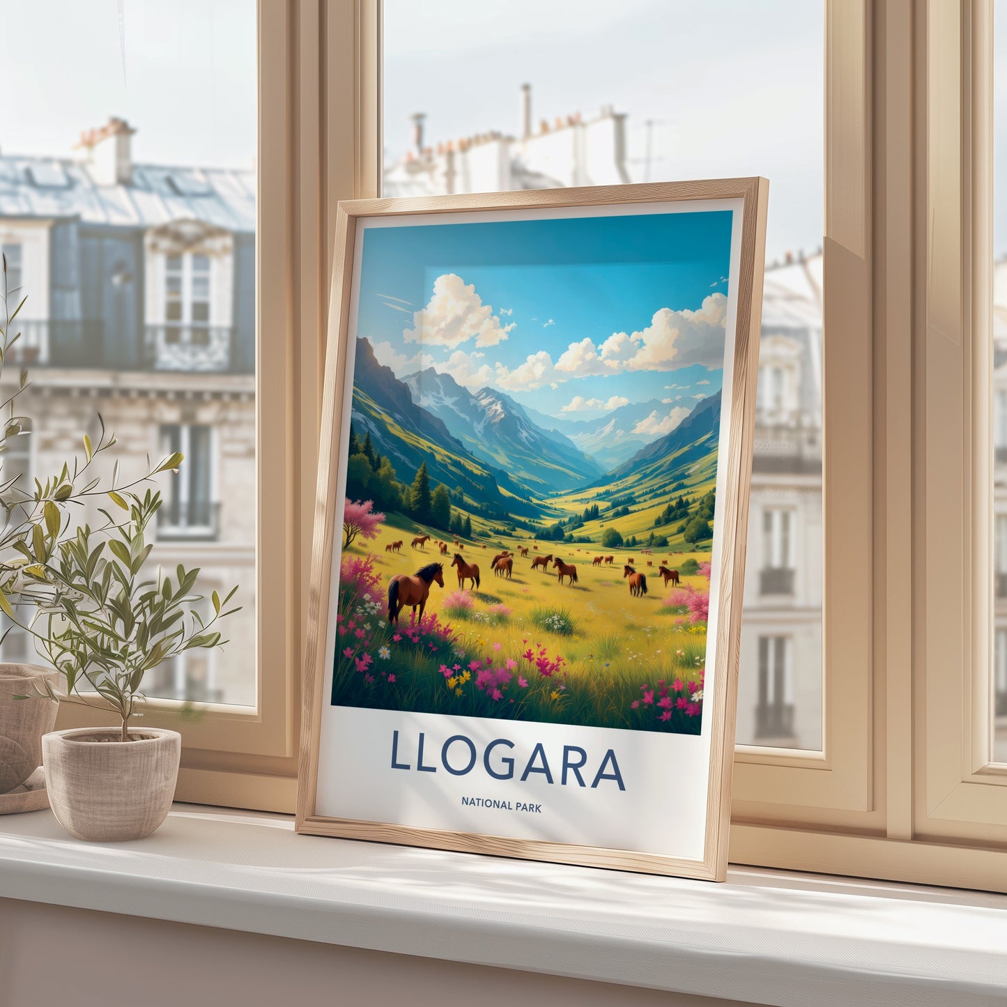 Llogara National Park Poster - Albania Travel Art - Horses Floral Meadow Home Decor