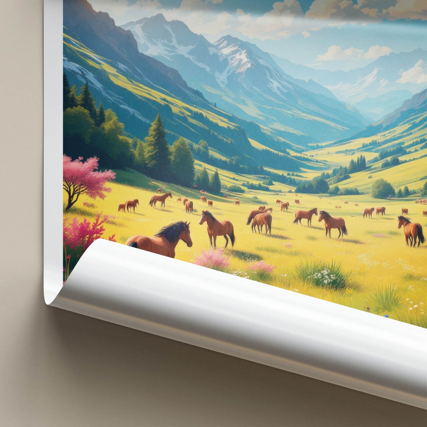 Llogara National Park Poster - Albania Travel Art - Horses Floral Meadow Home Decor