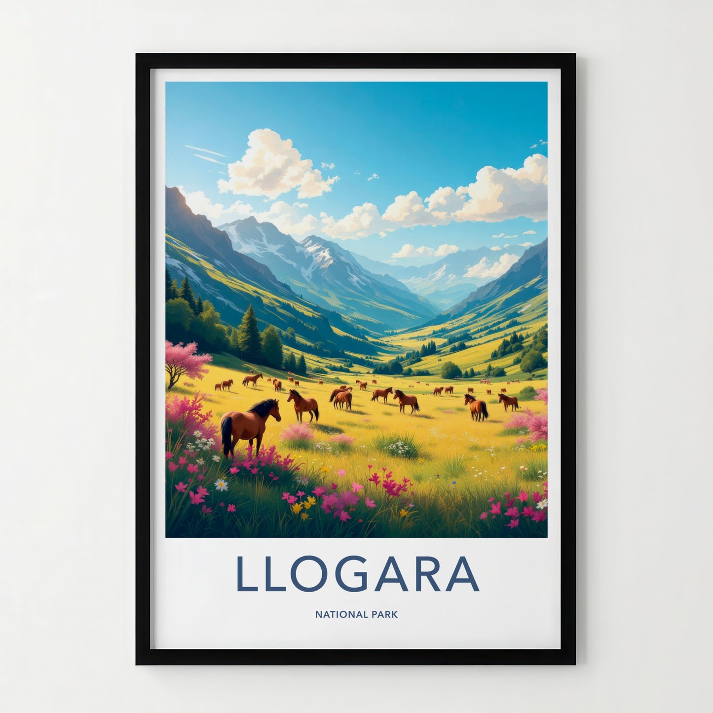 Llogara National Park Poster - Albania Travel Art - Horses Floral Meadow Home Decor