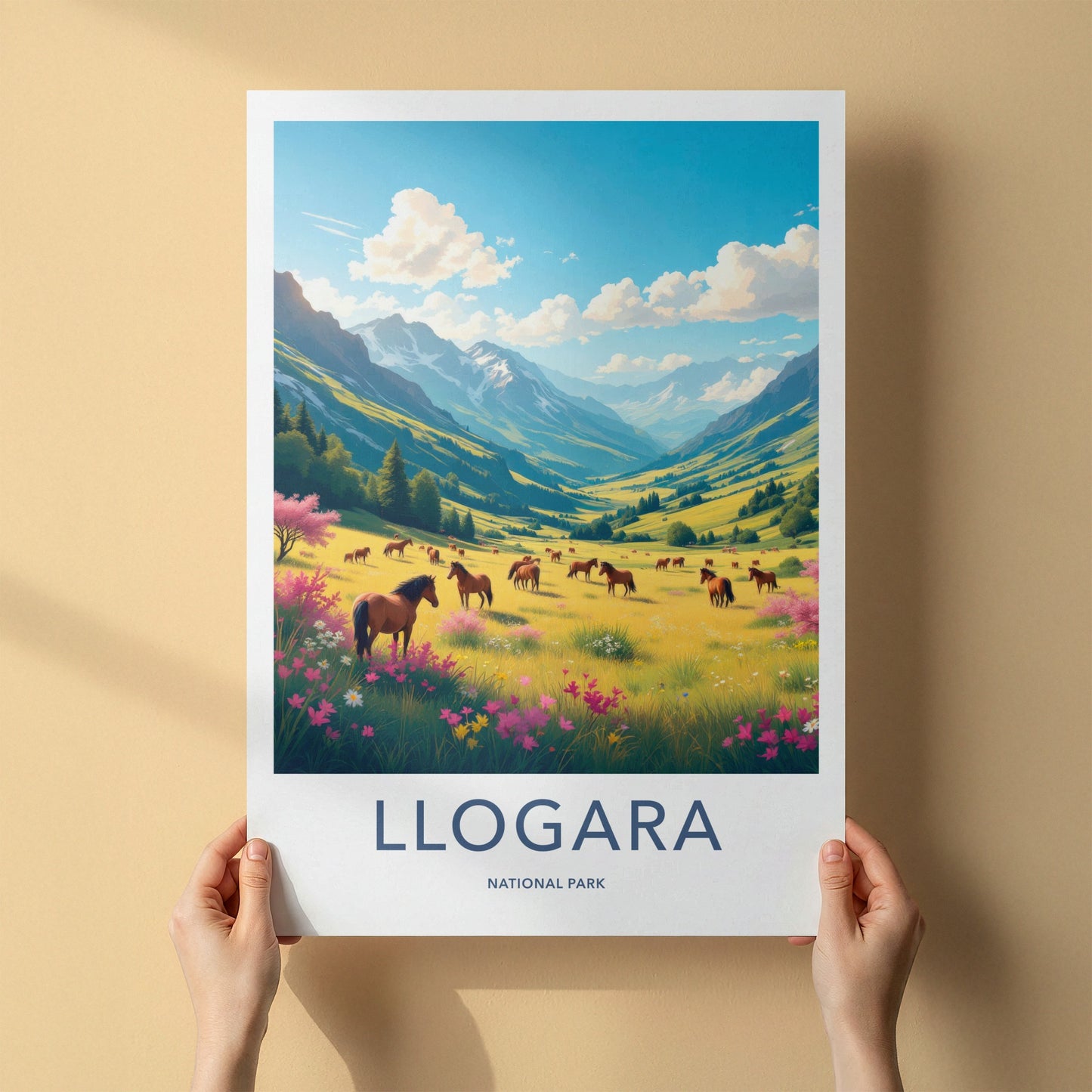 Llogara National Park Poster - Albania Travel Art - Horses Floral Meadow Home Decor