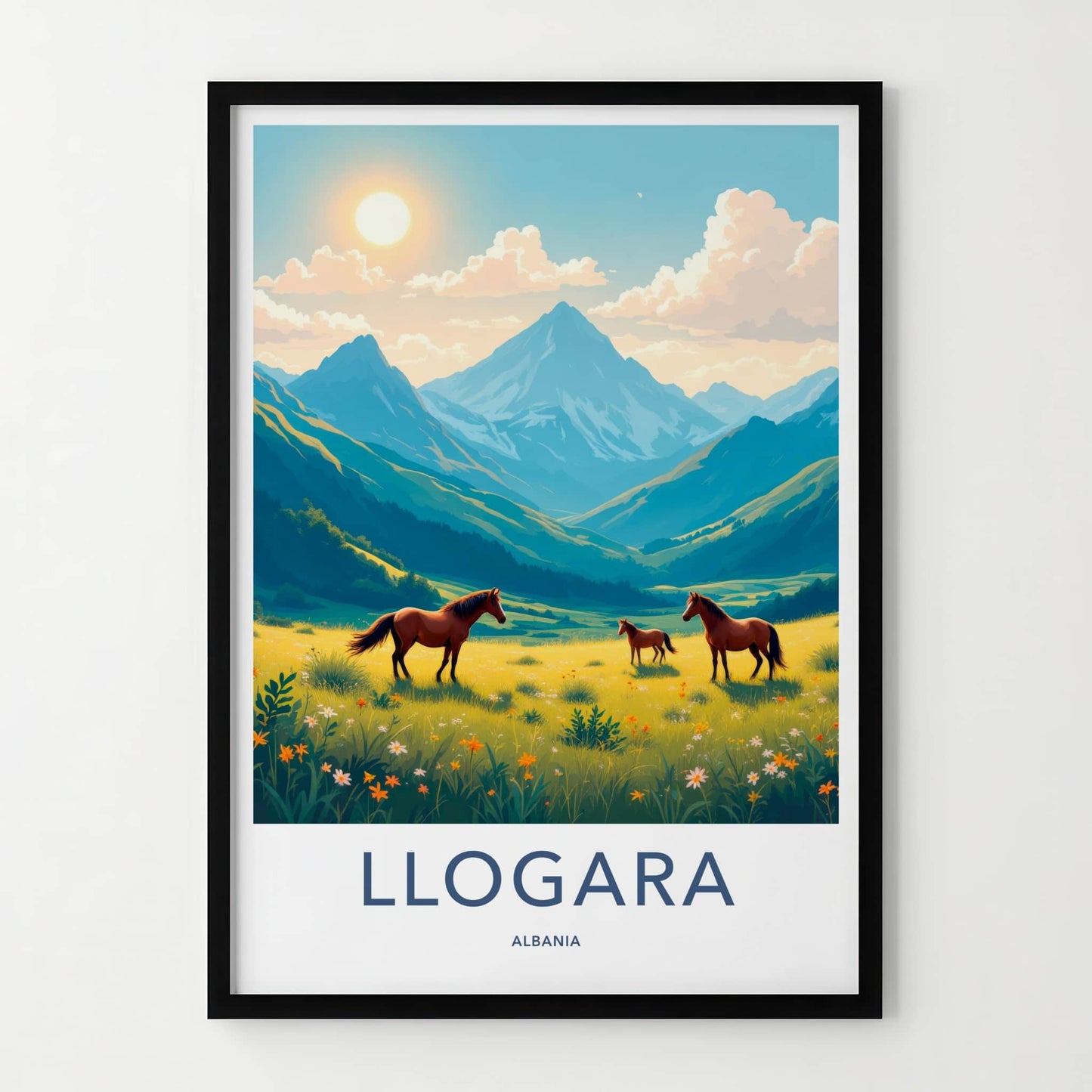 Llogara Poster - Albania Travel Art - Mountain Pasture Horses Home Decor