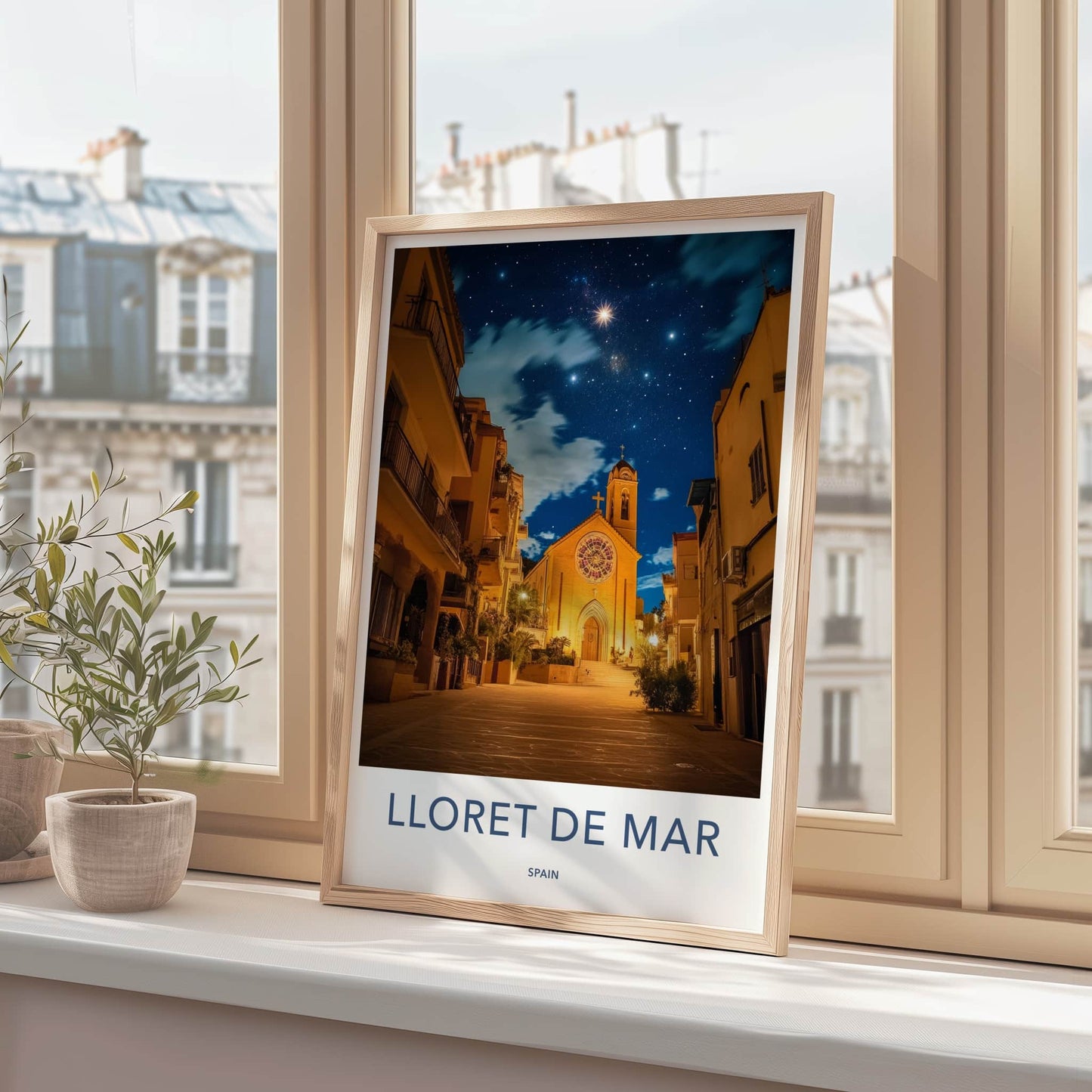 Lloret De Mar Poster - Spain Travel Art - Church Night Sky Home Decor