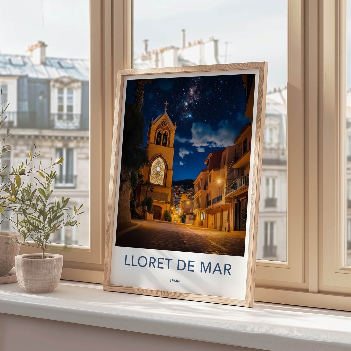 Lloret De Mar Poster - Spain Travel Art - Starry Church Scene Home Decor