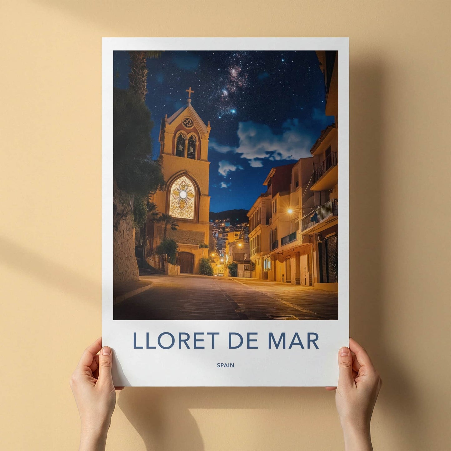 Lloret De Mar Poster - Spain Travel Art - Starry Church Scene Home Decor