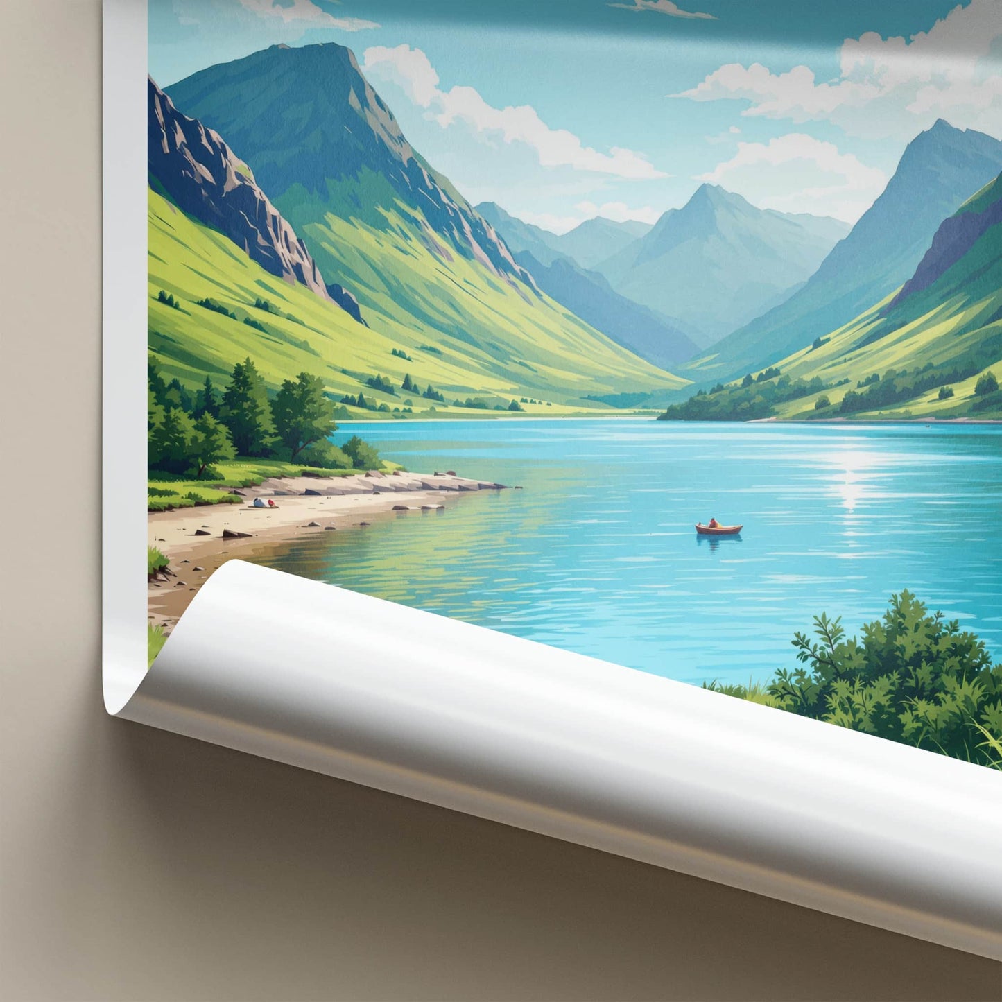 Loch Ness Poster - Scotland Travel Art - Calm Water Mountains Wall Decor