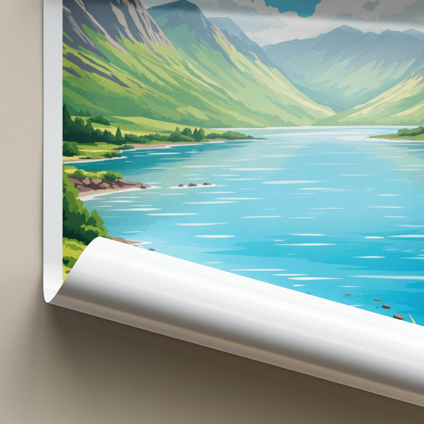 Loch Ness Poster - Scotland Travel Print - Green Mountains Lake Home Decor