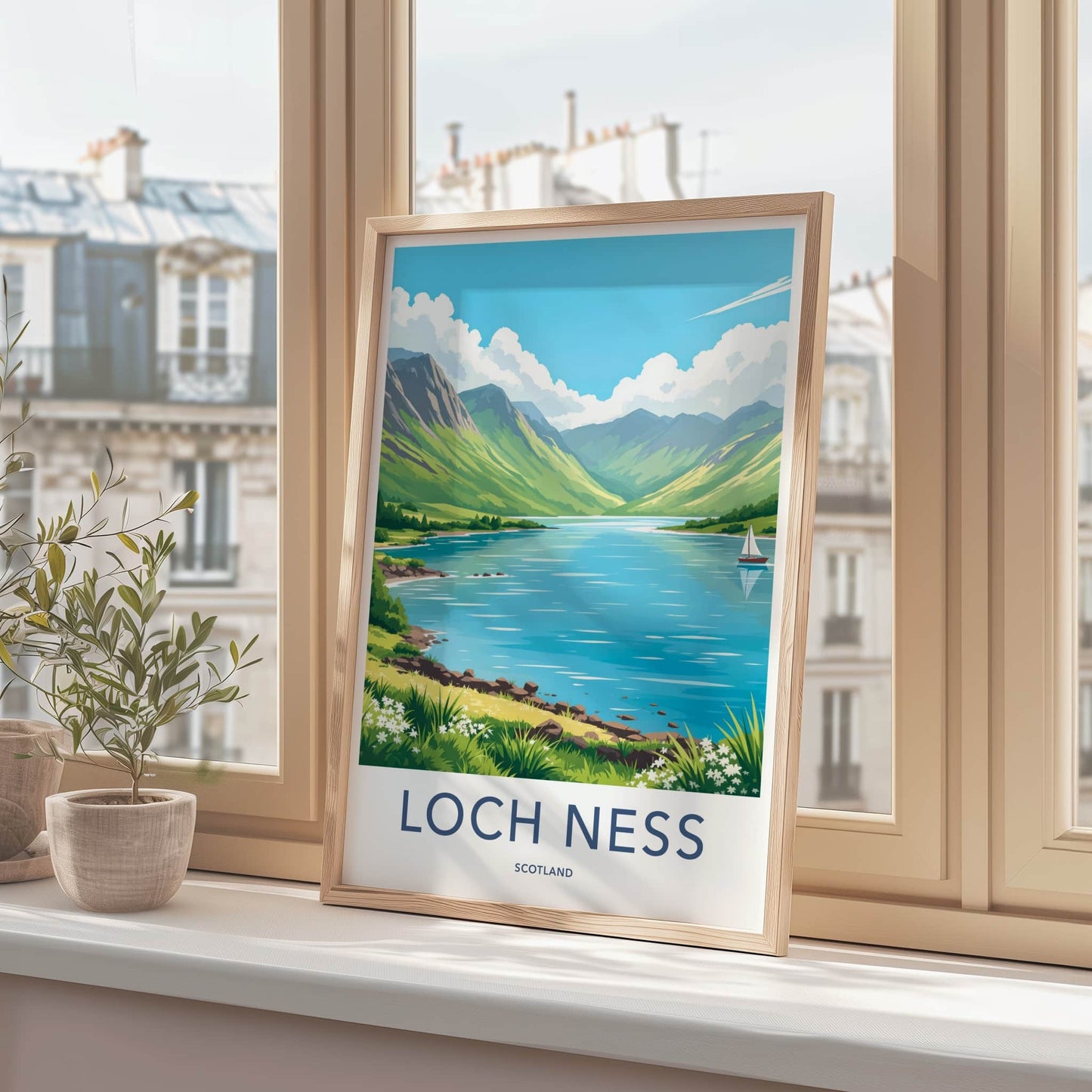 Loch Ness Poster - Scotland Travel Print - Green Mountains Lake Home Decor