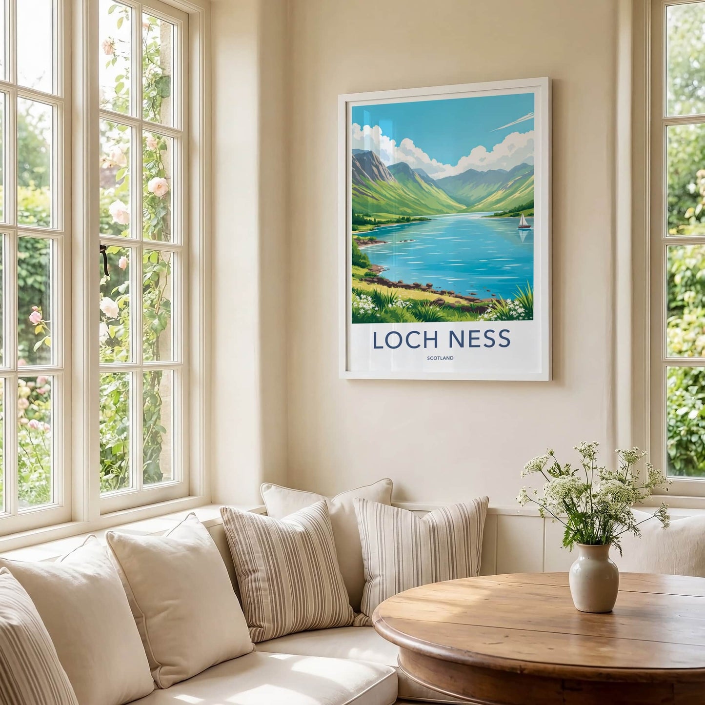 Loch Ness Poster - Scotland Travel Print - Green Mountains Lake Home Decor
