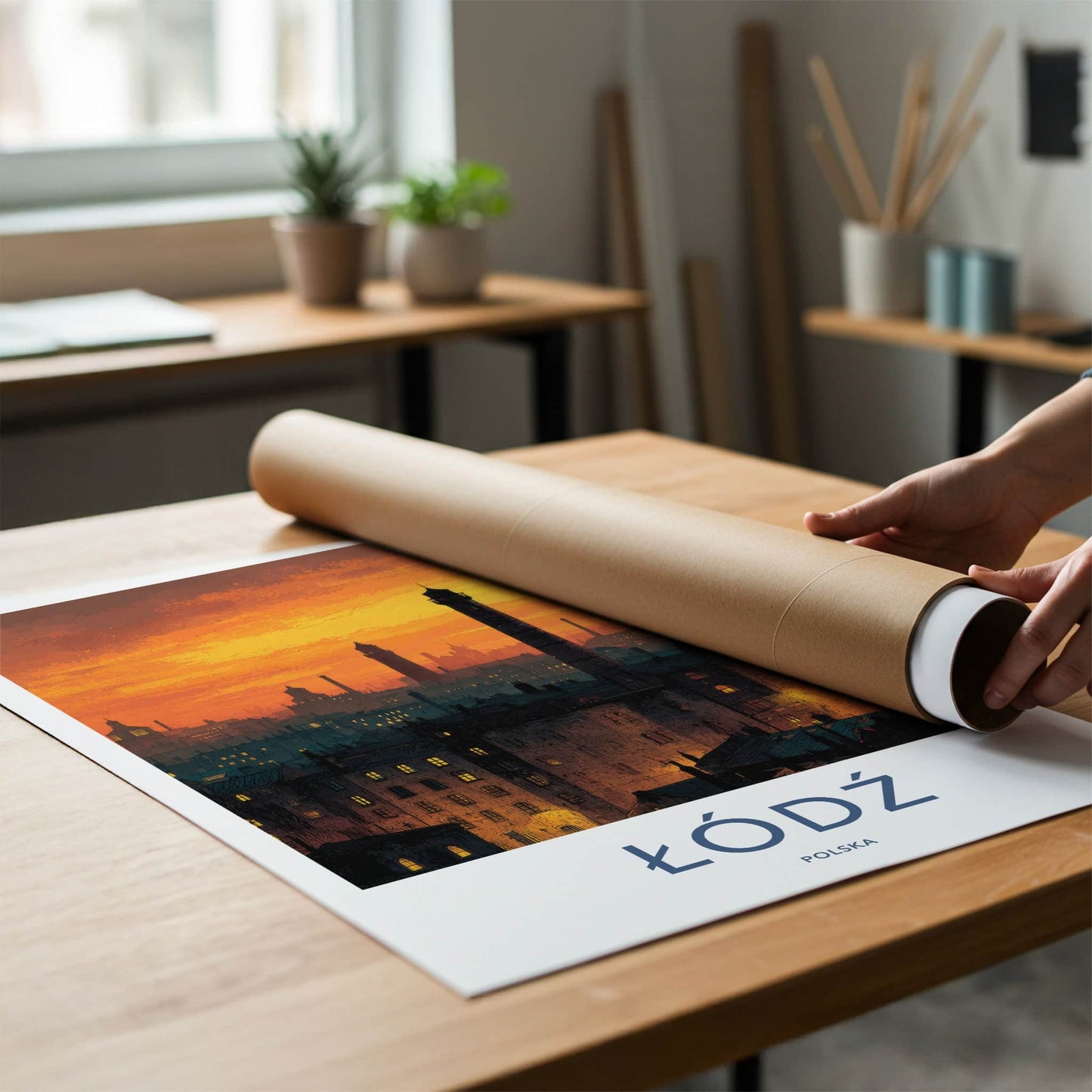 Lodz Poster - Poland Travel Art - Orange Sky City Home Decor