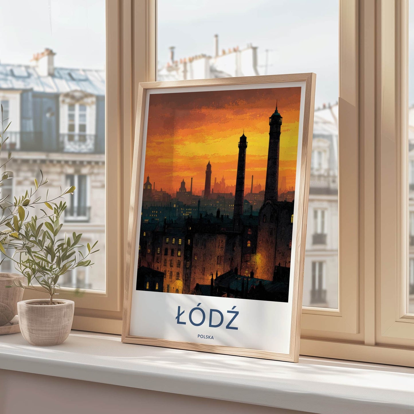 Lodz Poster - Poland Travel Art - Orange Sky City Home Decor