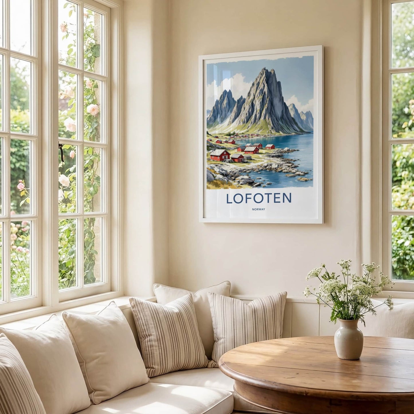 Lofoten Poster - Norway Travel Art - Coastal Mountain Village Home Decor