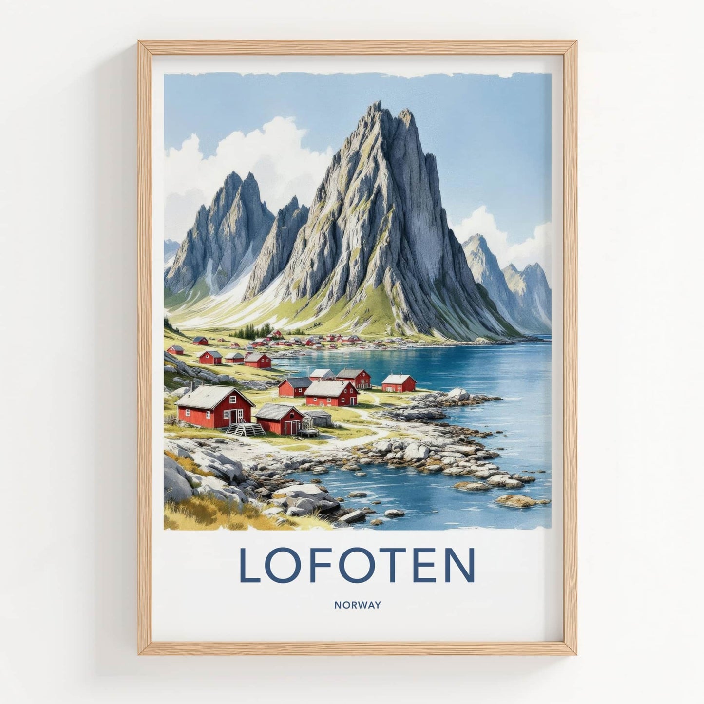 Lofoten Poster - Norway Travel Art - Coastal Mountain Village Home Decor