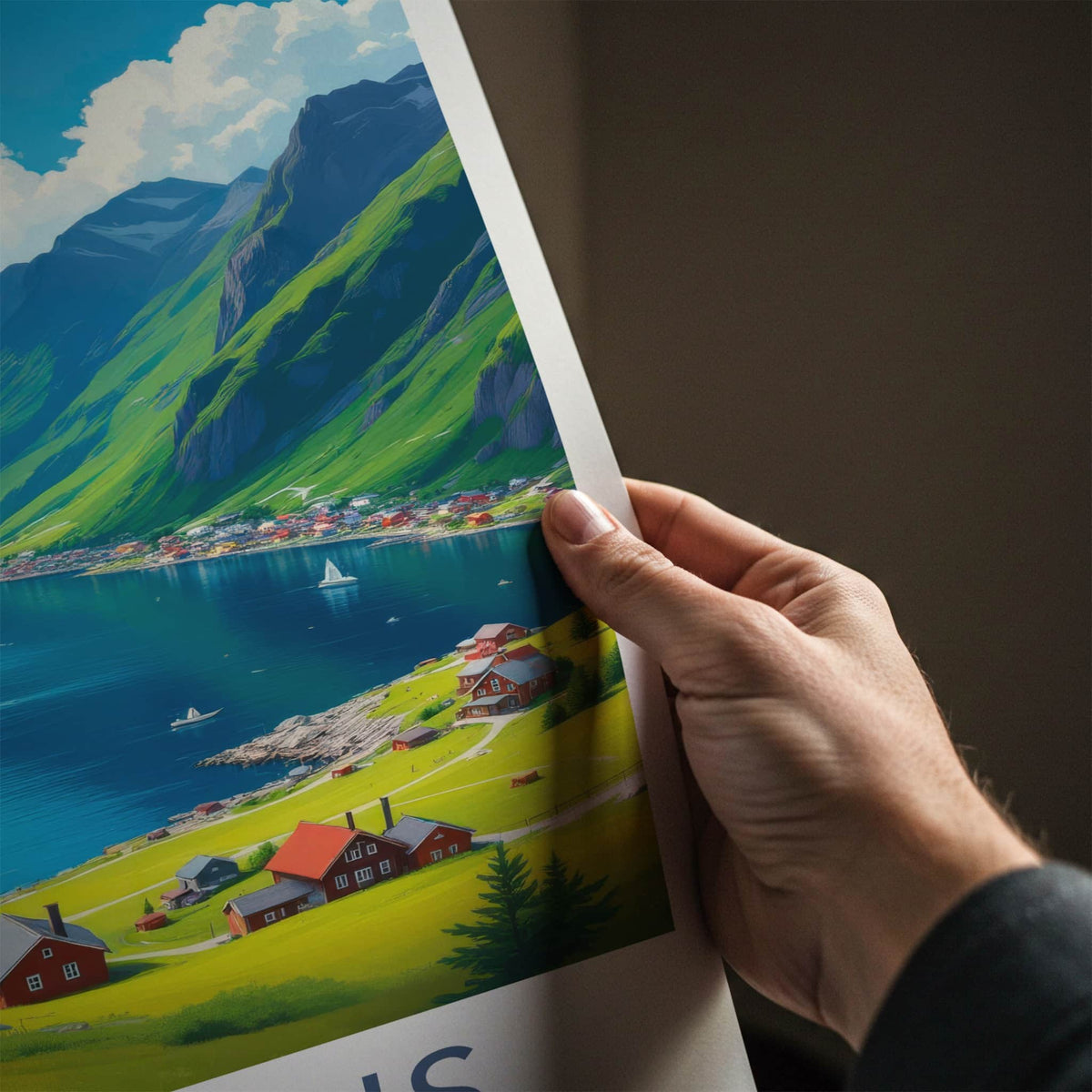 Lofthus Poster - Norway Travel Art - Fjord Village Scene Home Decor