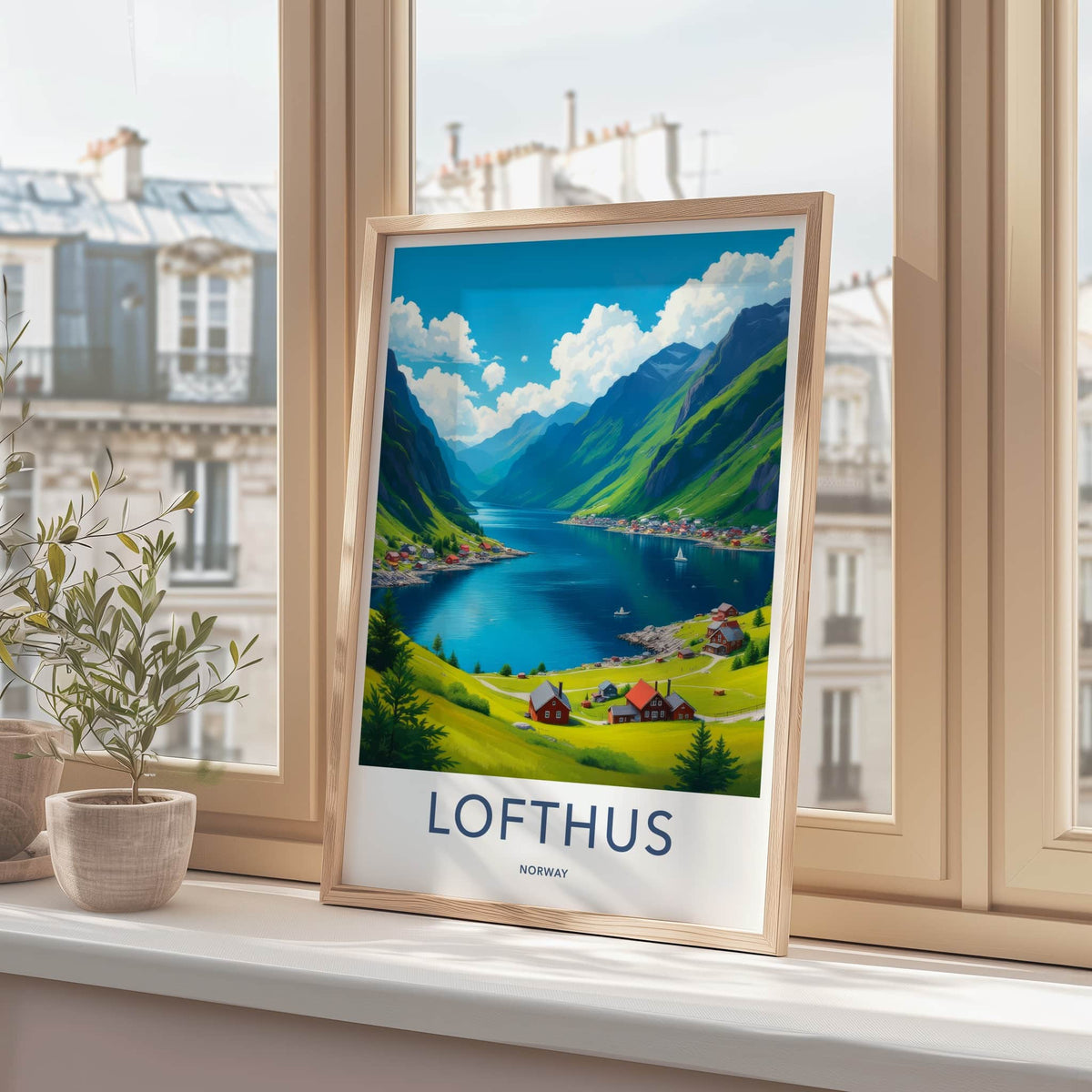 Lofthus Poster - Norway Travel Art - Fjord Village Scene Home Decor