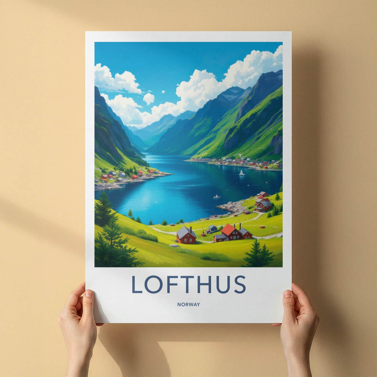 Lofthus Poster - Norway Travel Art - Fjord Village Scene Home Decor