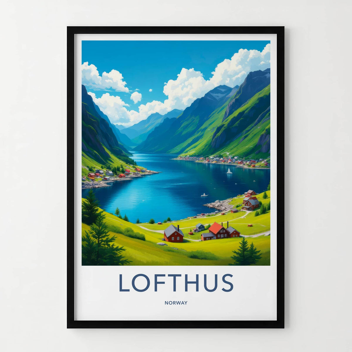 Lofthus Poster - Norway Travel Art - Fjord Village Scene Home Decor