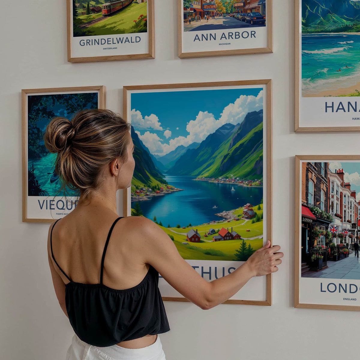 Lofthus Poster - Norway Travel Art - Fjord Village Scene Home Decor