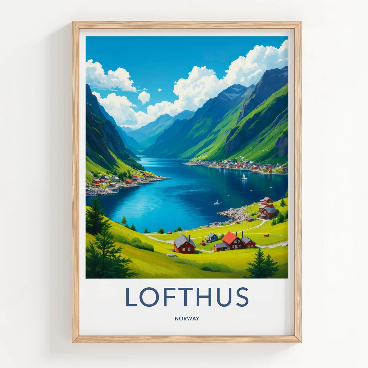 Lofthus Poster - Norway Travel Art - Fjord Village Scene Home Decor