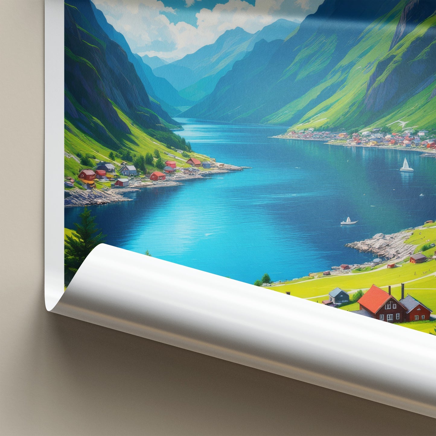 Lofthus Poster - Norway Travel Art - Fjord Village Scene Home Decor