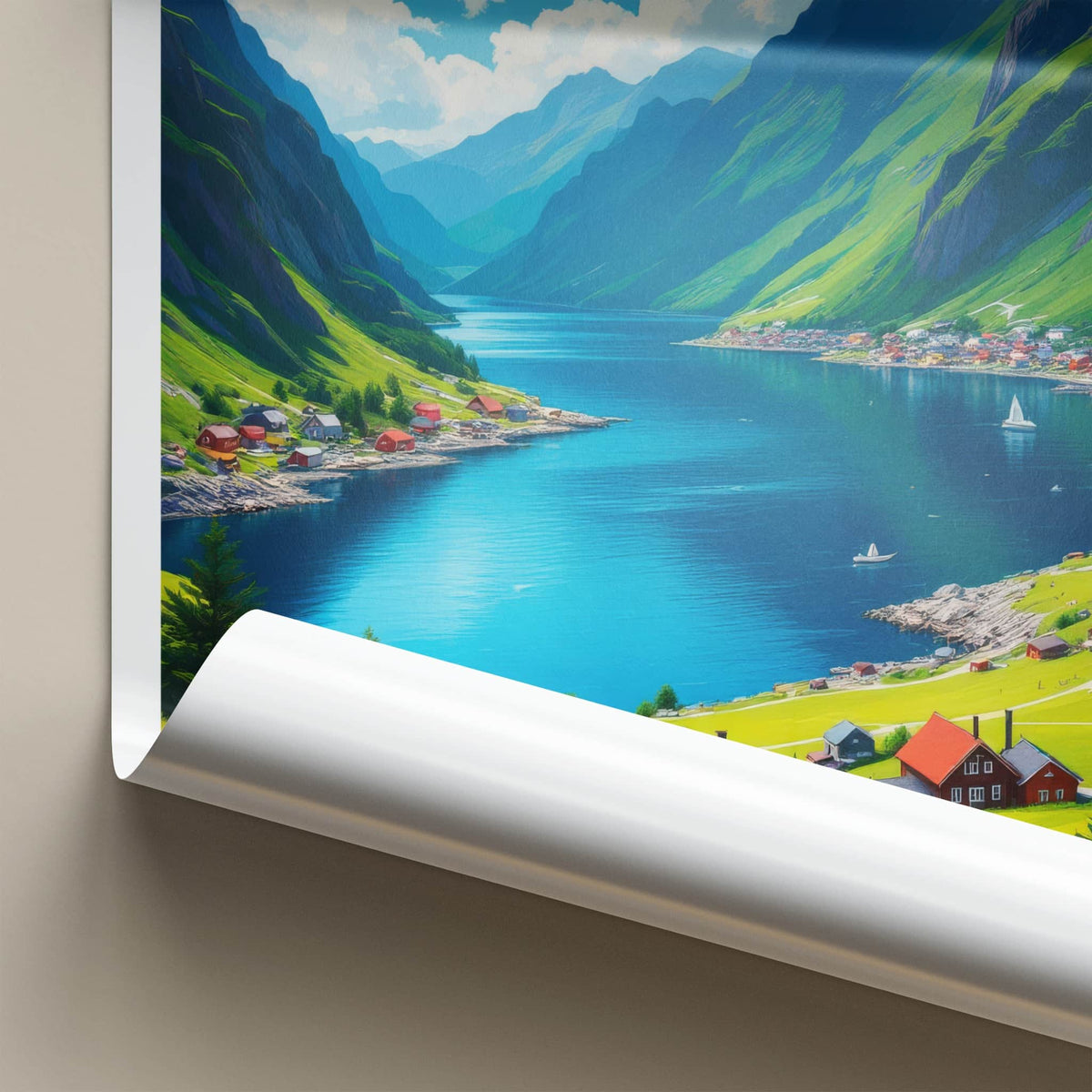 Lofthus Poster - Norway Travel Art - Fjord Village Scene Home Decor
