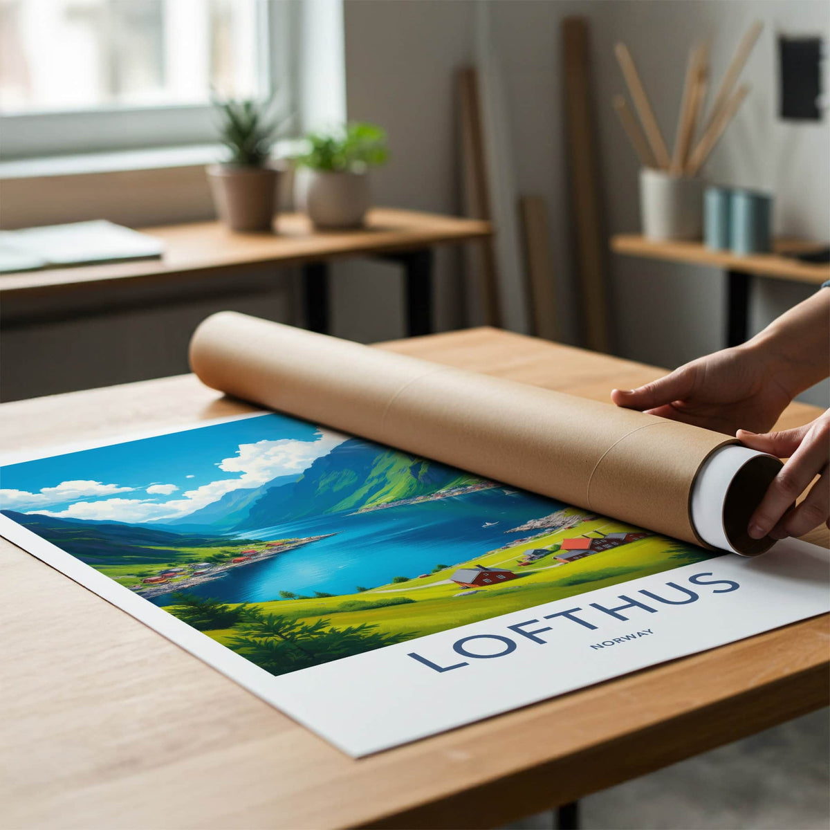 Lofthus Poster - Norway Travel Art - Fjord Village Scene Home Decor