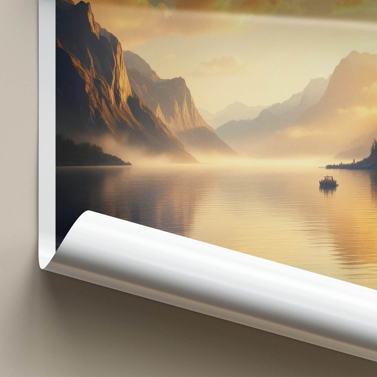 Lofthus Poster - Norway Travel Art - Golden Fjord Reflection Home Decor