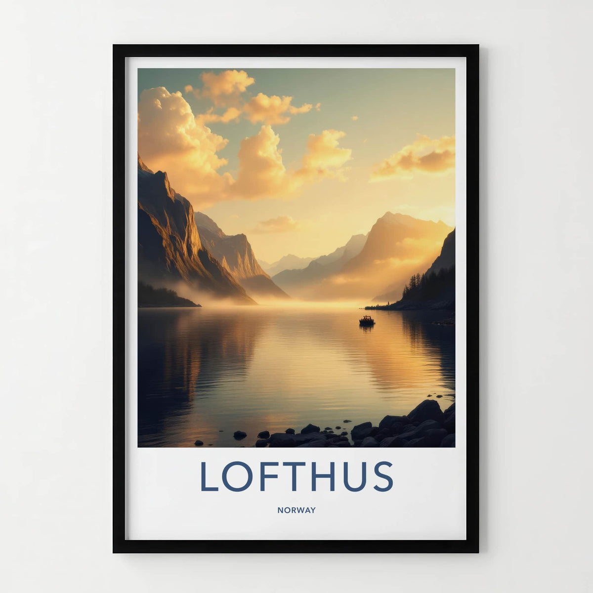 Lofthus Poster - Norway Travel Art - Golden Fjord Reflection Home Decor