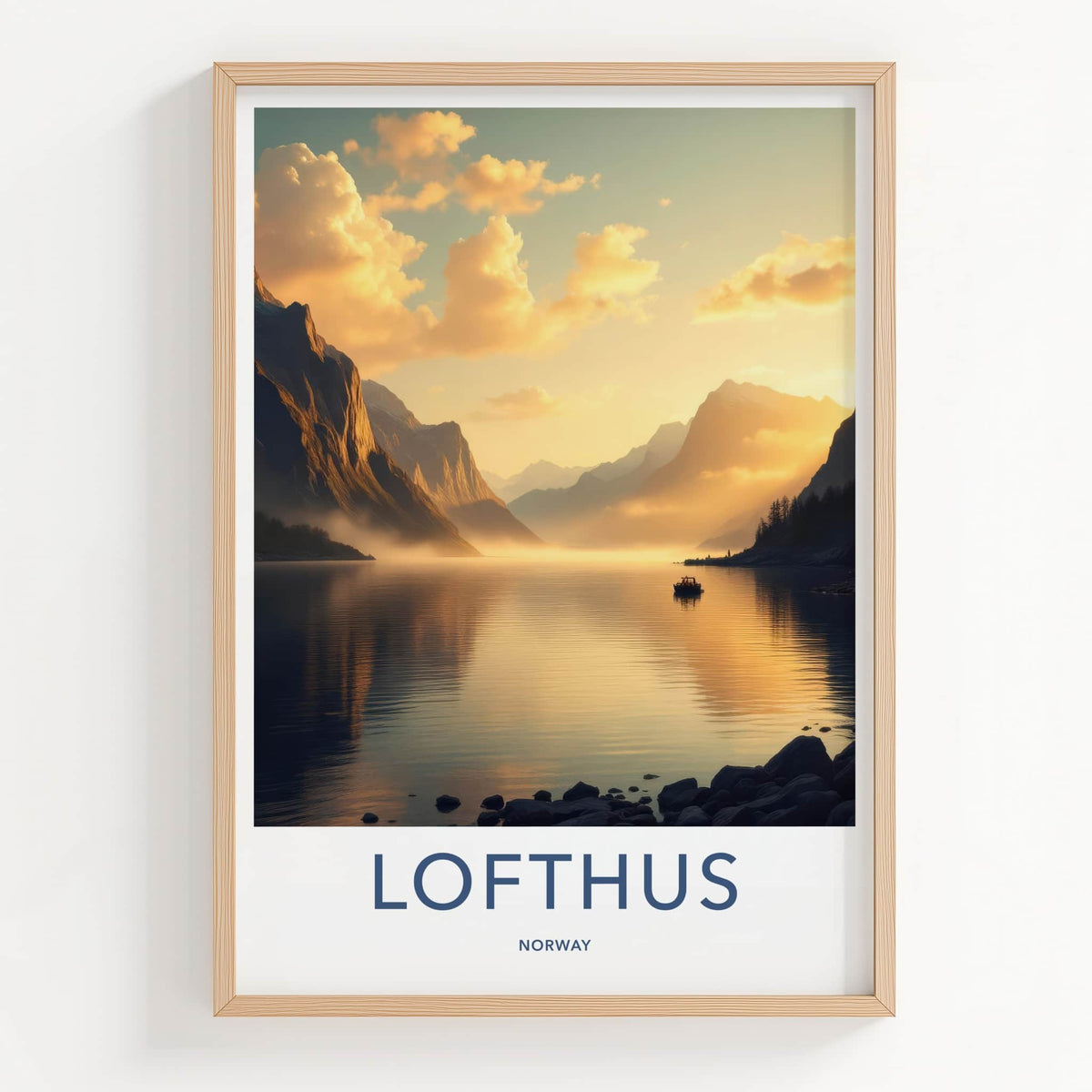 Lofthus Poster - Norway Travel Art - Golden Fjord Reflection Home Decor