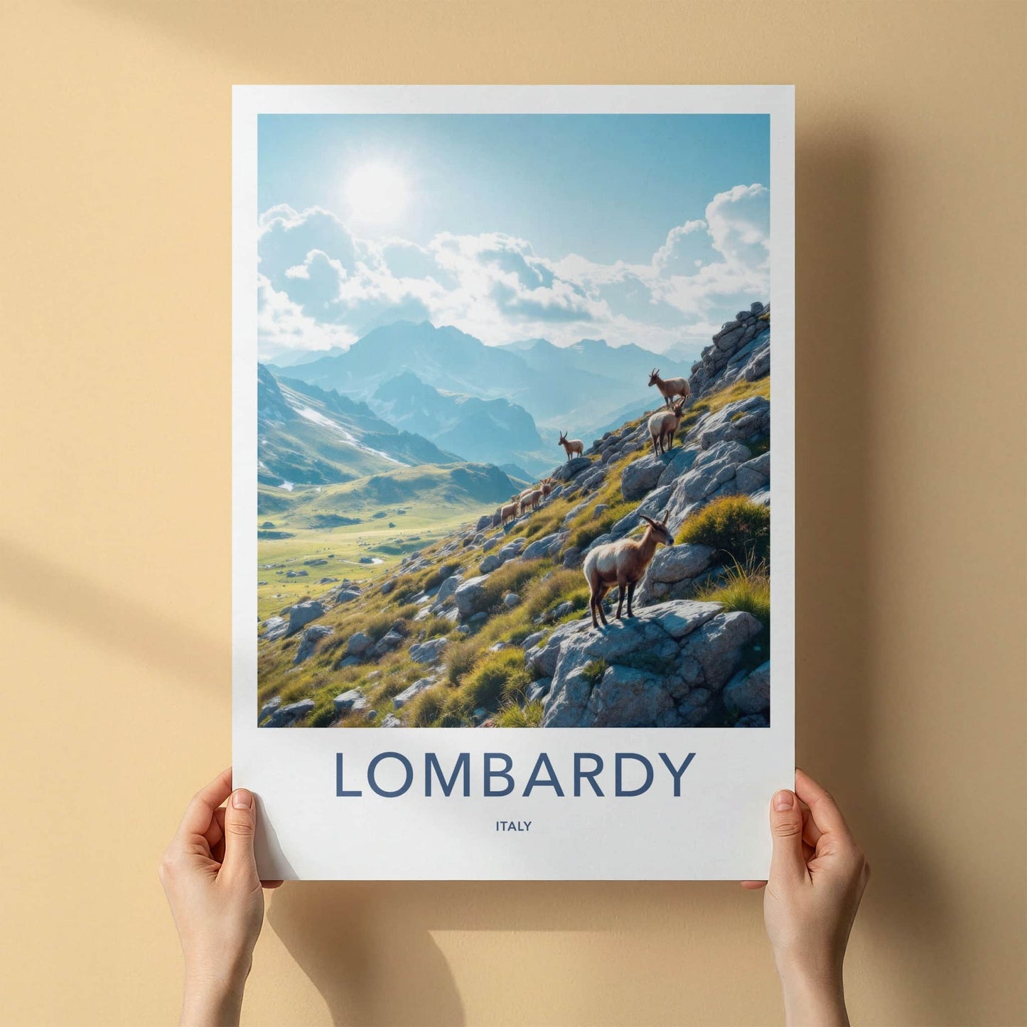 Lombardy Poster - Italy Travel Art - Majestic Mountain Goats Home Decor