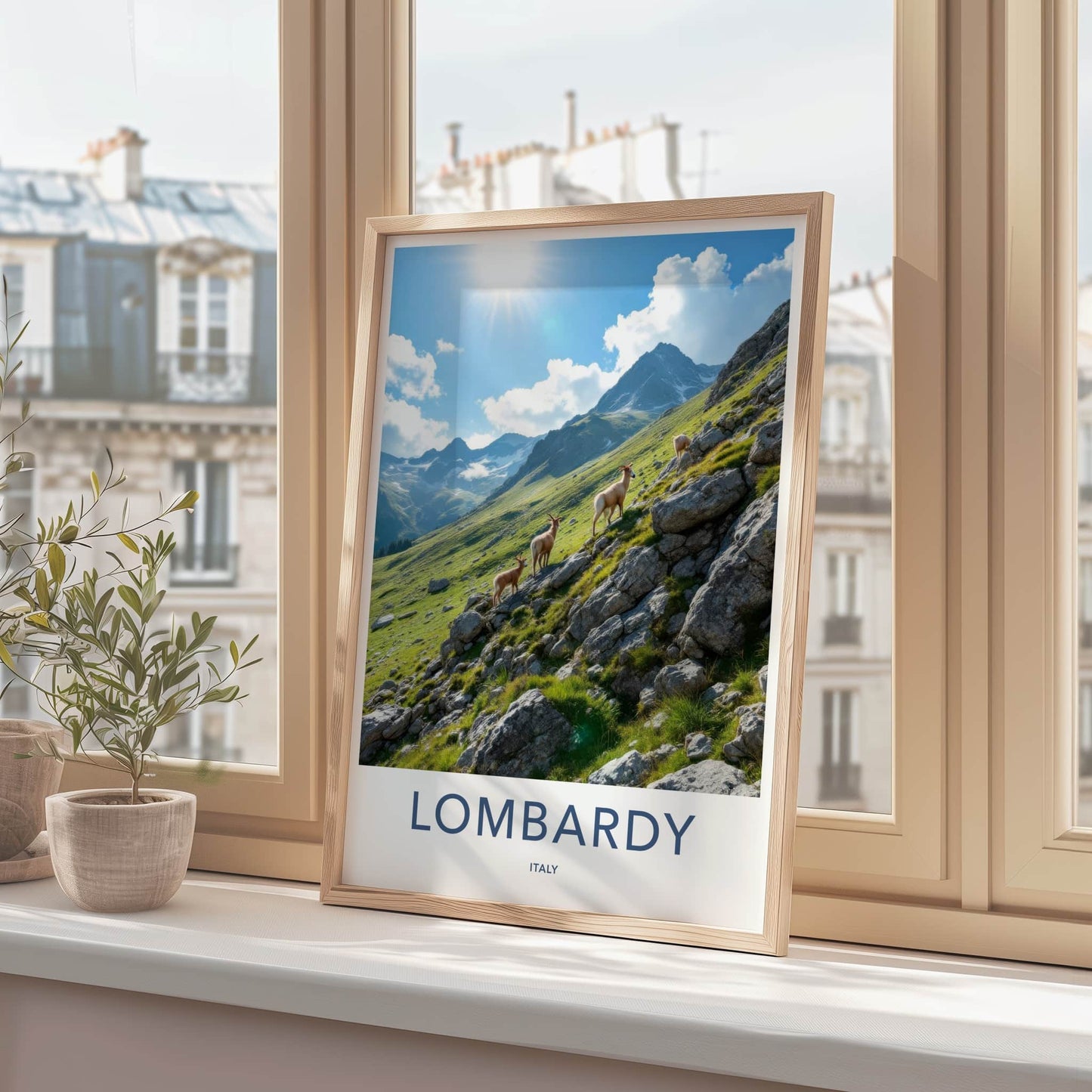 Lombardy Poster - Italy Travel Art - Mountain Goats Slope Home Decor