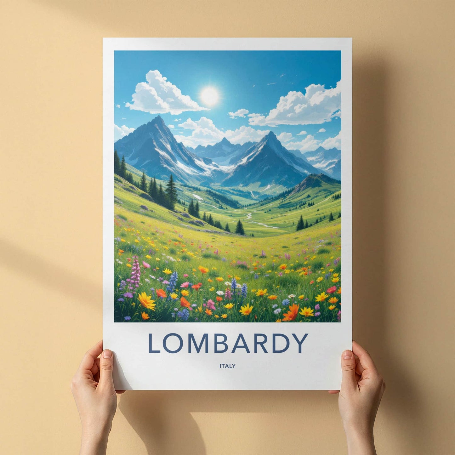 Lombardy Poster - Italy Travel Art - Sunny Mountain Valley Home Decor