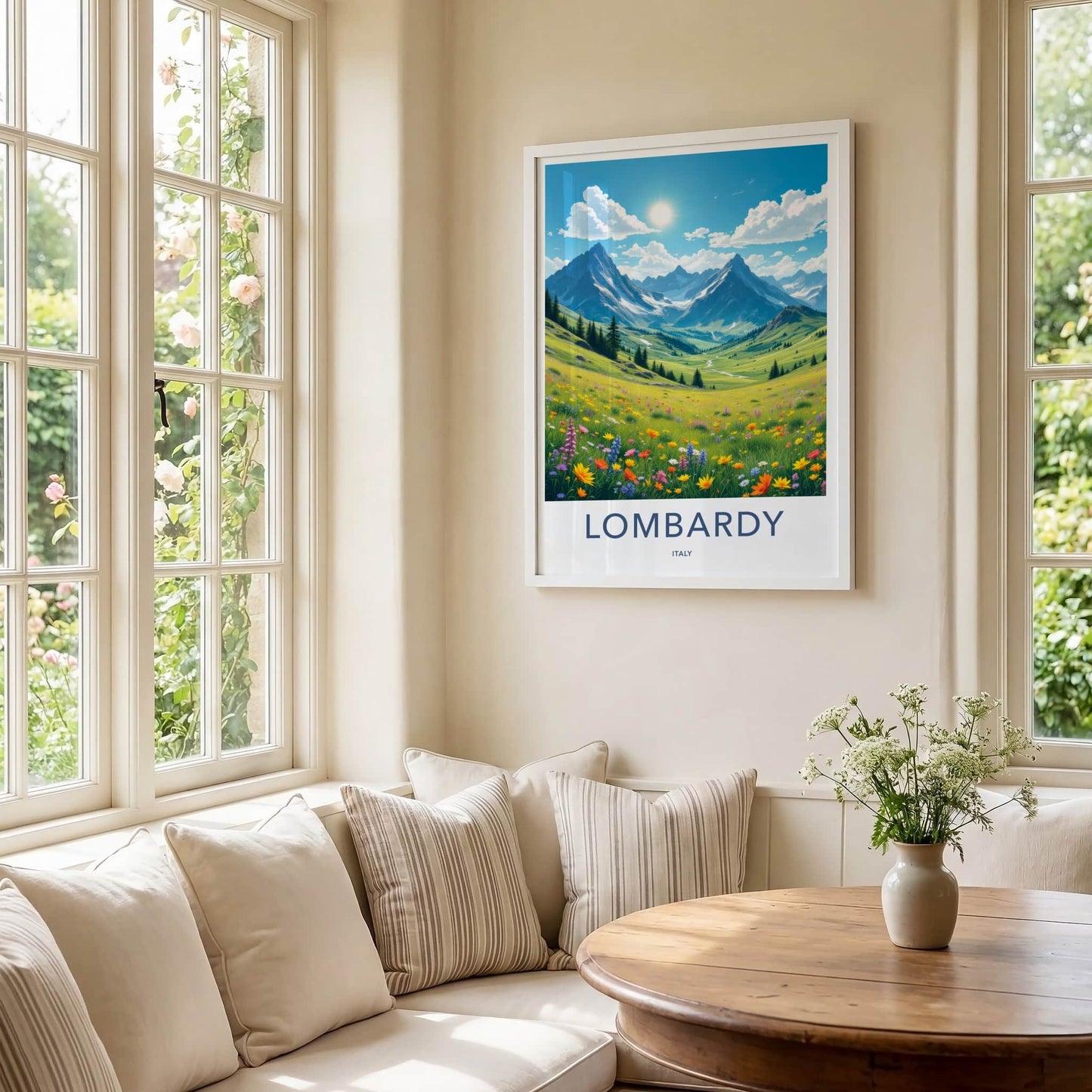 Lombardy Poster - Italy Travel Art - Sunny Mountain Valley Home Decor