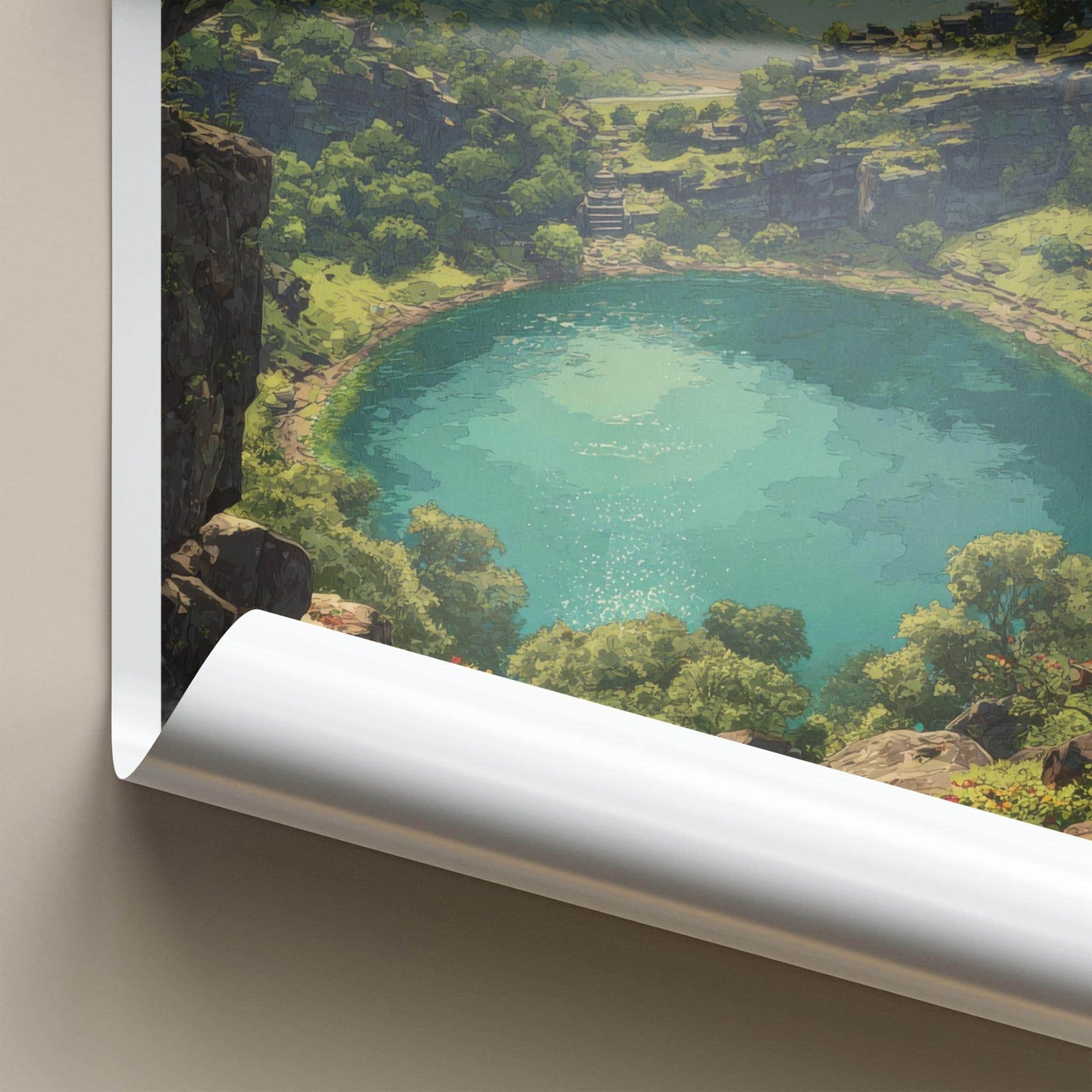Lonar Lake Poster - India Travel Art - Maharashtra Crater Lake Green Home Decor