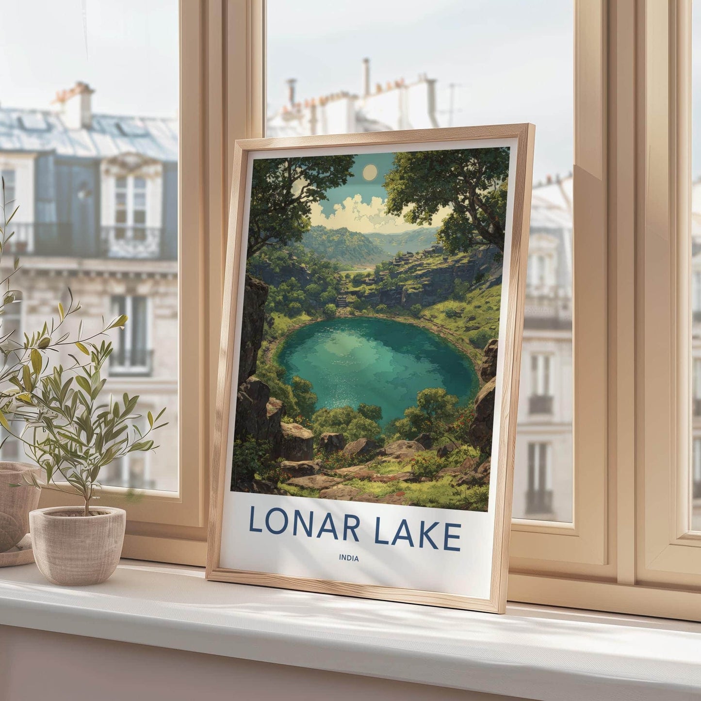 Lonar Lake Poster - India Travel Art - Maharashtra Crater Lake Green Home Decor