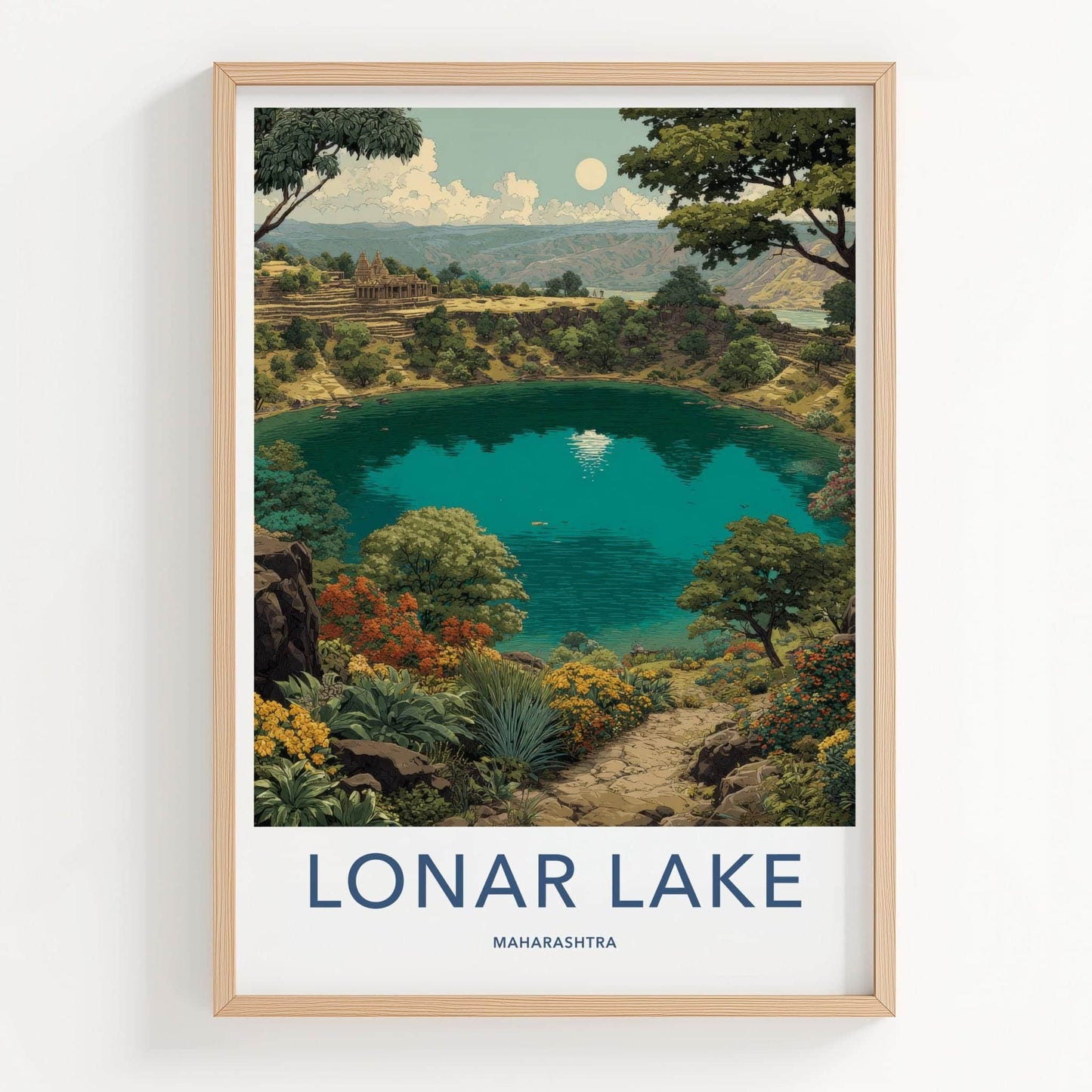 Lonar Lake Poster - India Wall Art - Maharashtra Crater Lake Temple Home Art