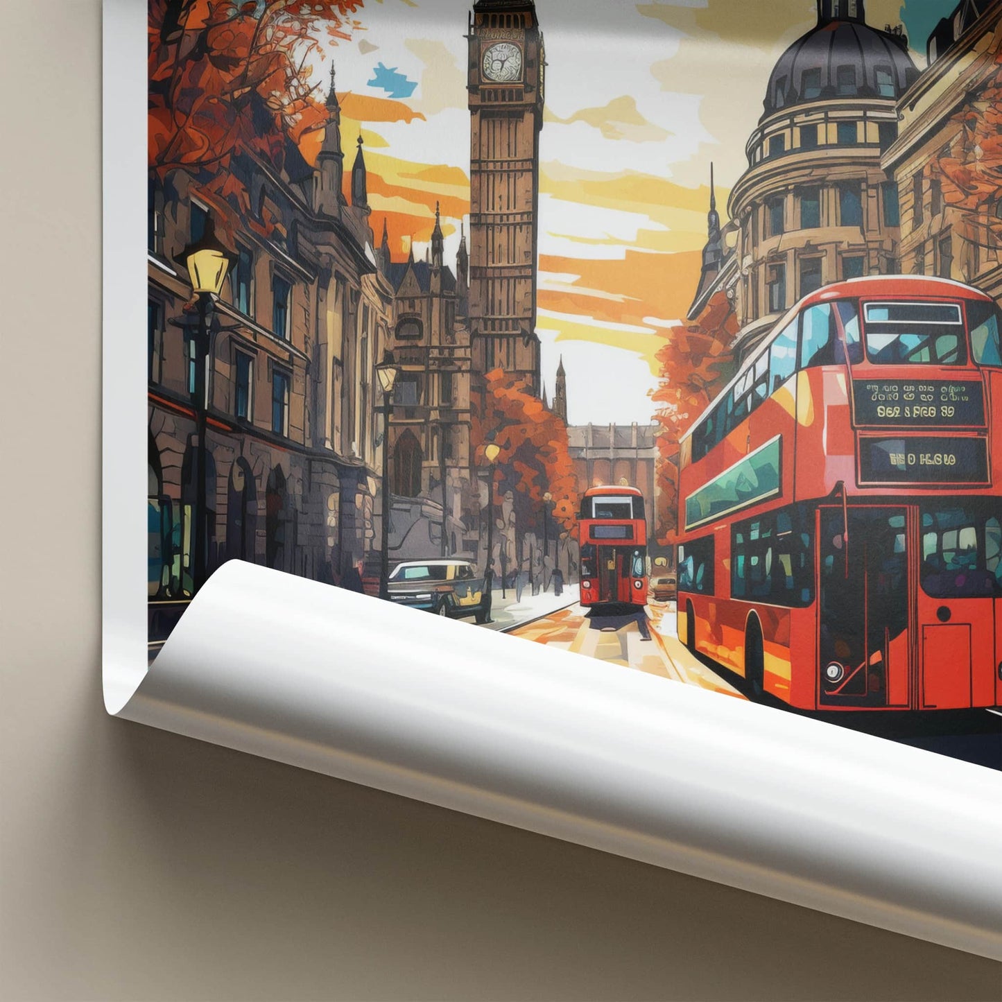 London Poster - England Framed Art - Autumn Street Scene Framed Decor