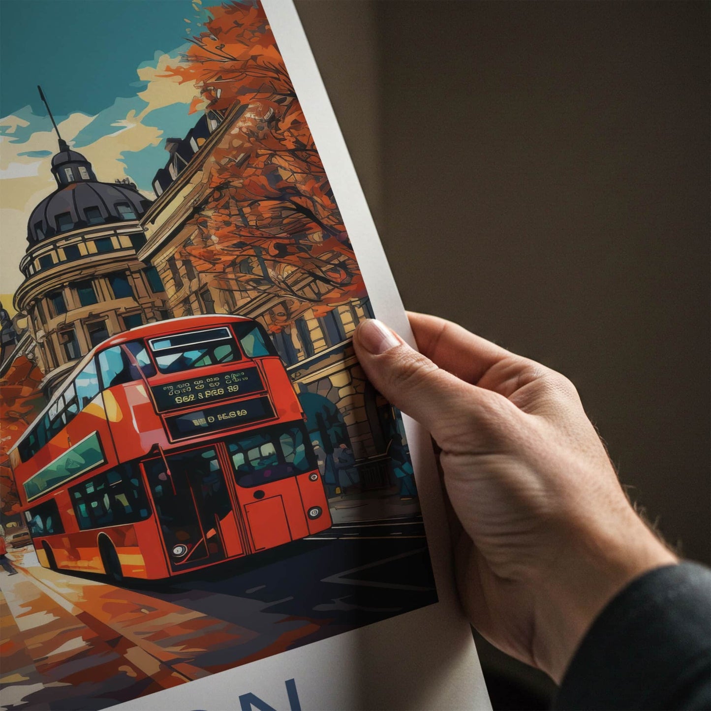 London Poster - England Framed Art - Autumn Street Scene Framed Decor