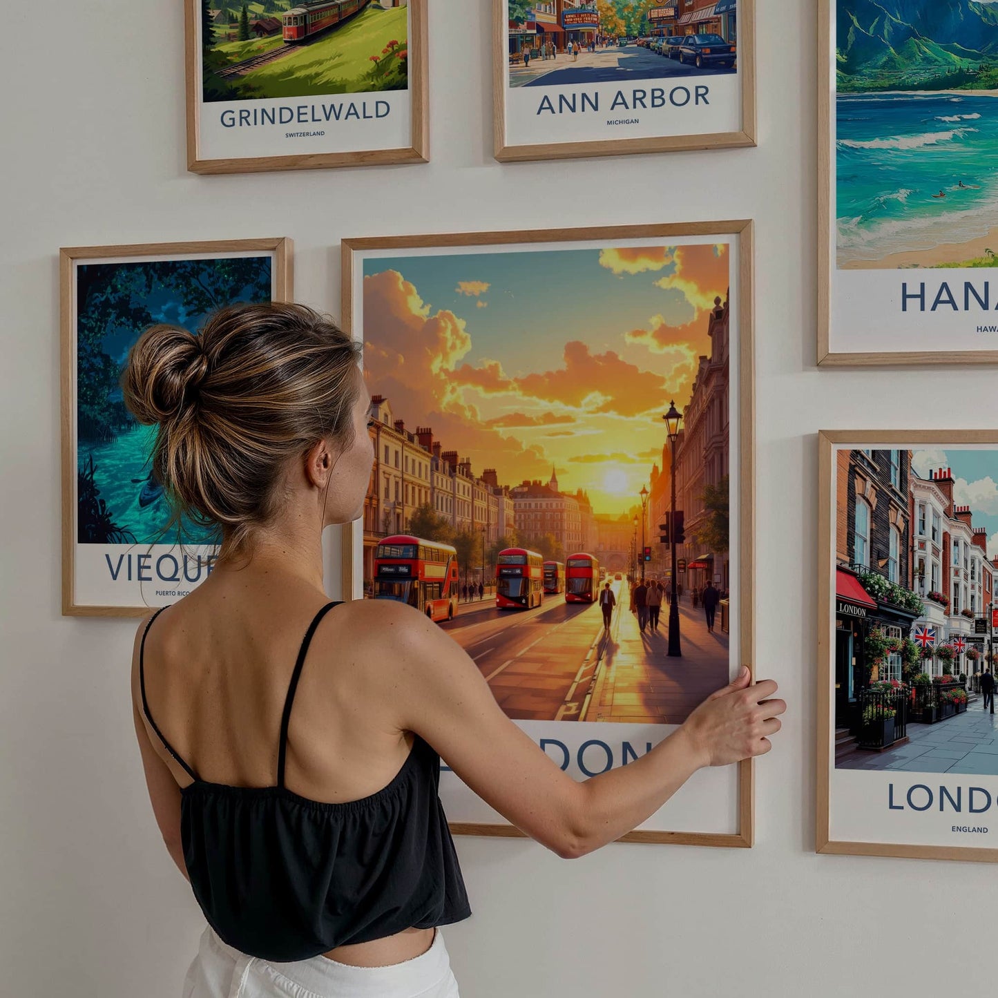 London Poster - England Framed Print - Sunset Buses Street Lounge Decor