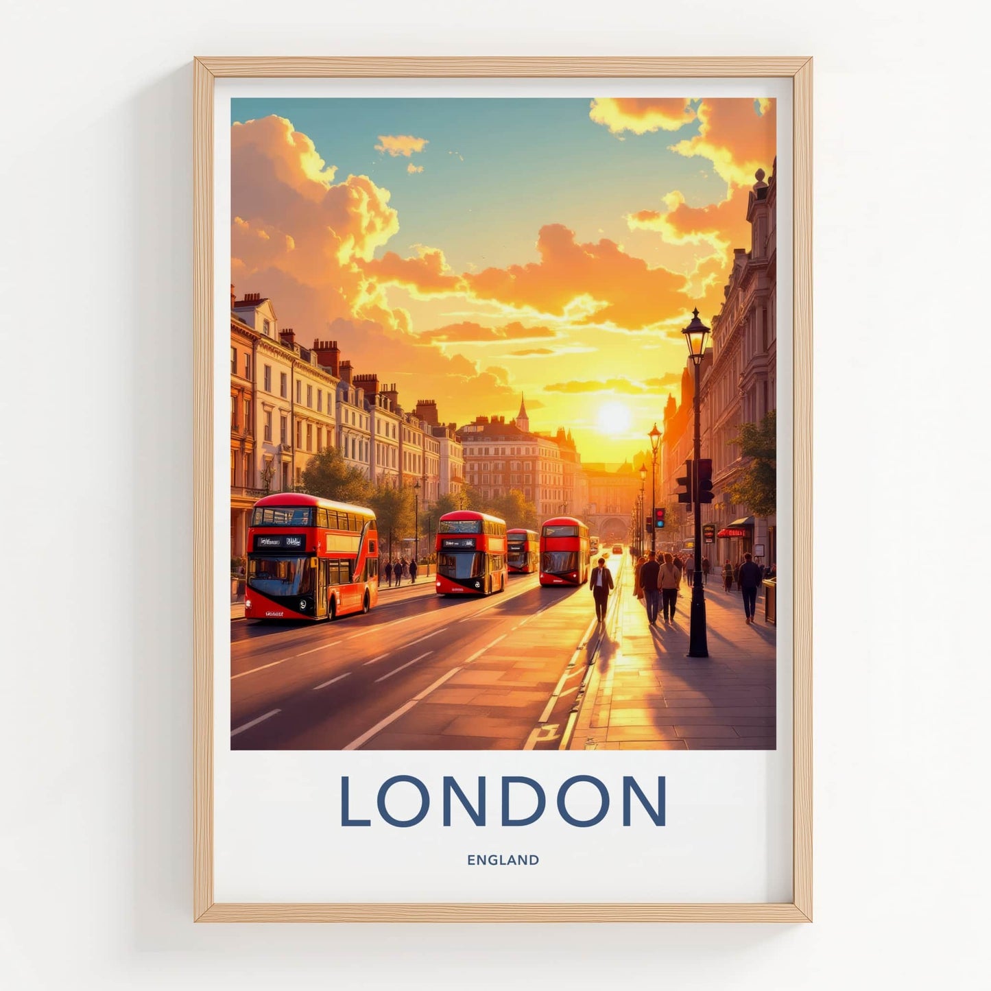 London Poster - England Framed Print - Sunset Buses Street Lounge Decor