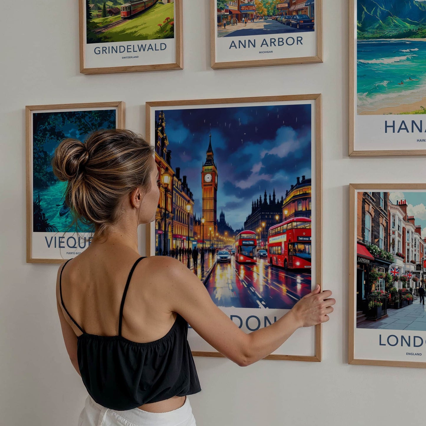 London Poster - England Travel Art - Rainy City Night Home Decor