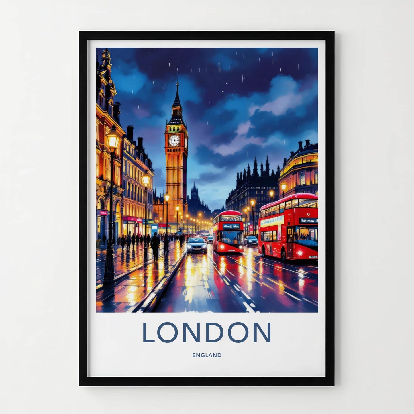 London Poster - England Travel Art - Rainy City Night Home Decor