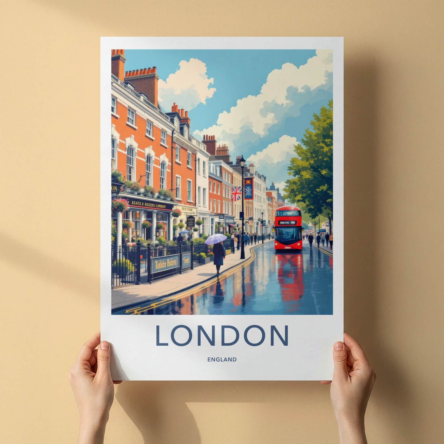 London Poster - England Travel Art - Rainy City Street Home Decor