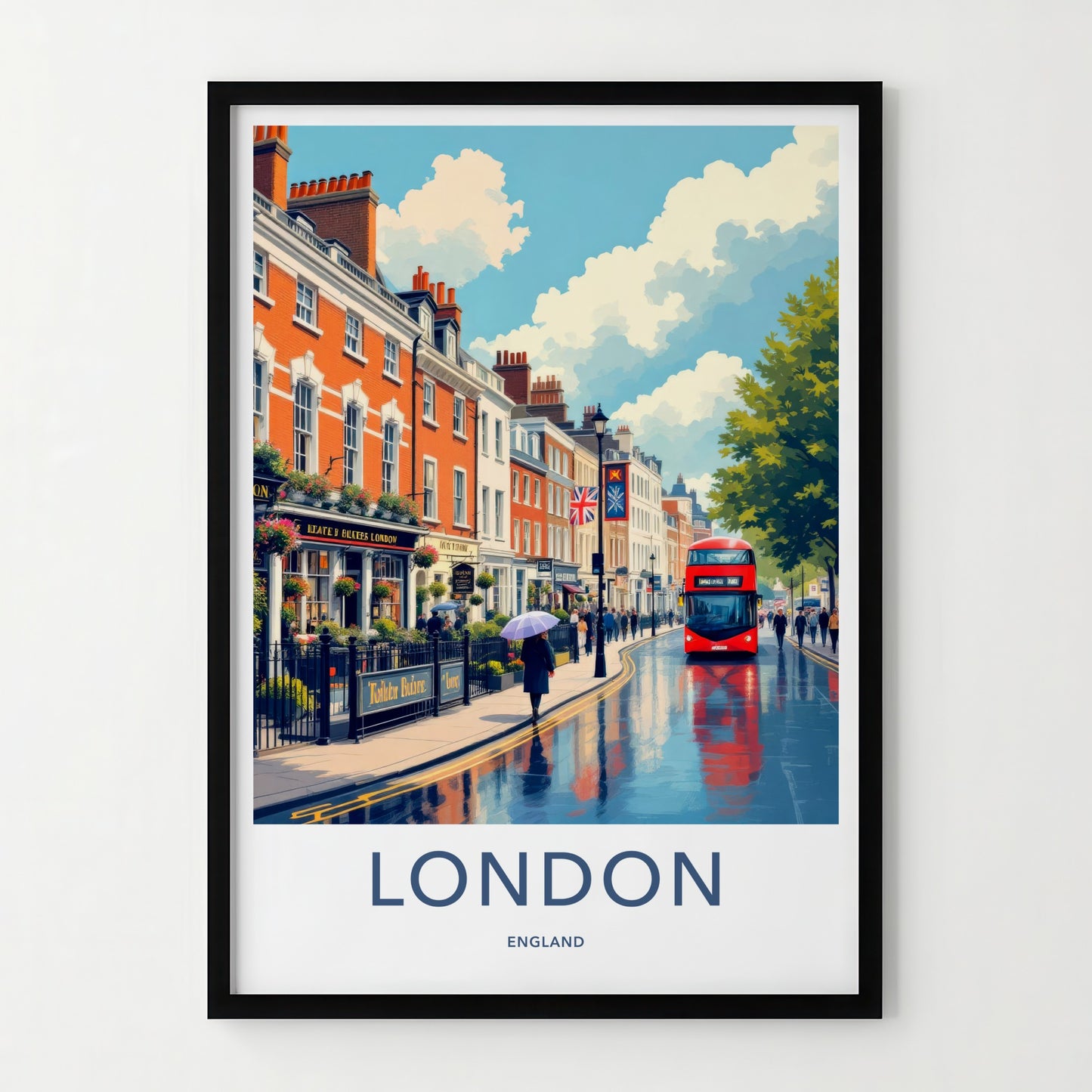 London Poster - England Travel Art - Rainy City Street Home Decor