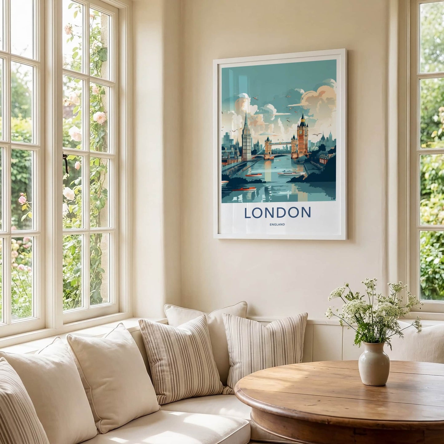 London Poster - England Travel Art - River Thames Cityscape Home Decor
