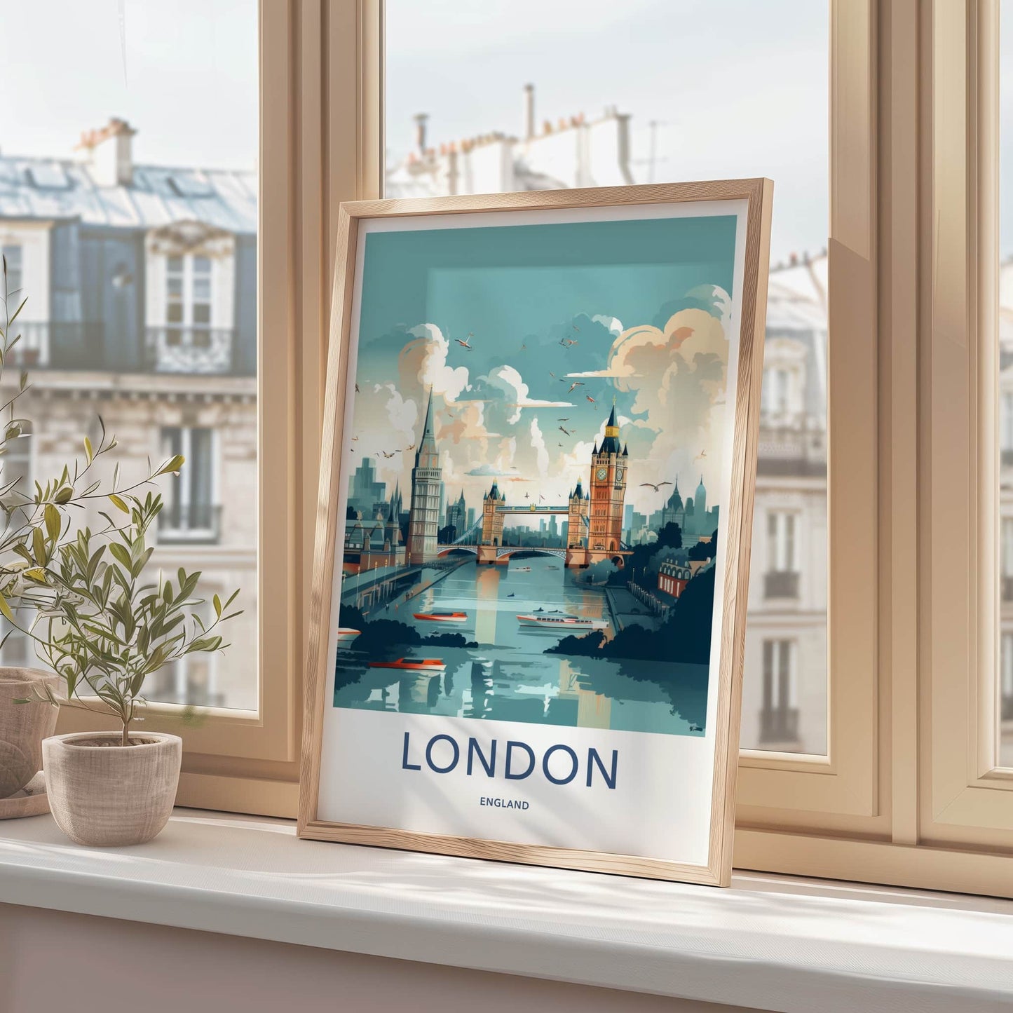 London Poster - England Travel Art - River Thames Cityscape Home Decor