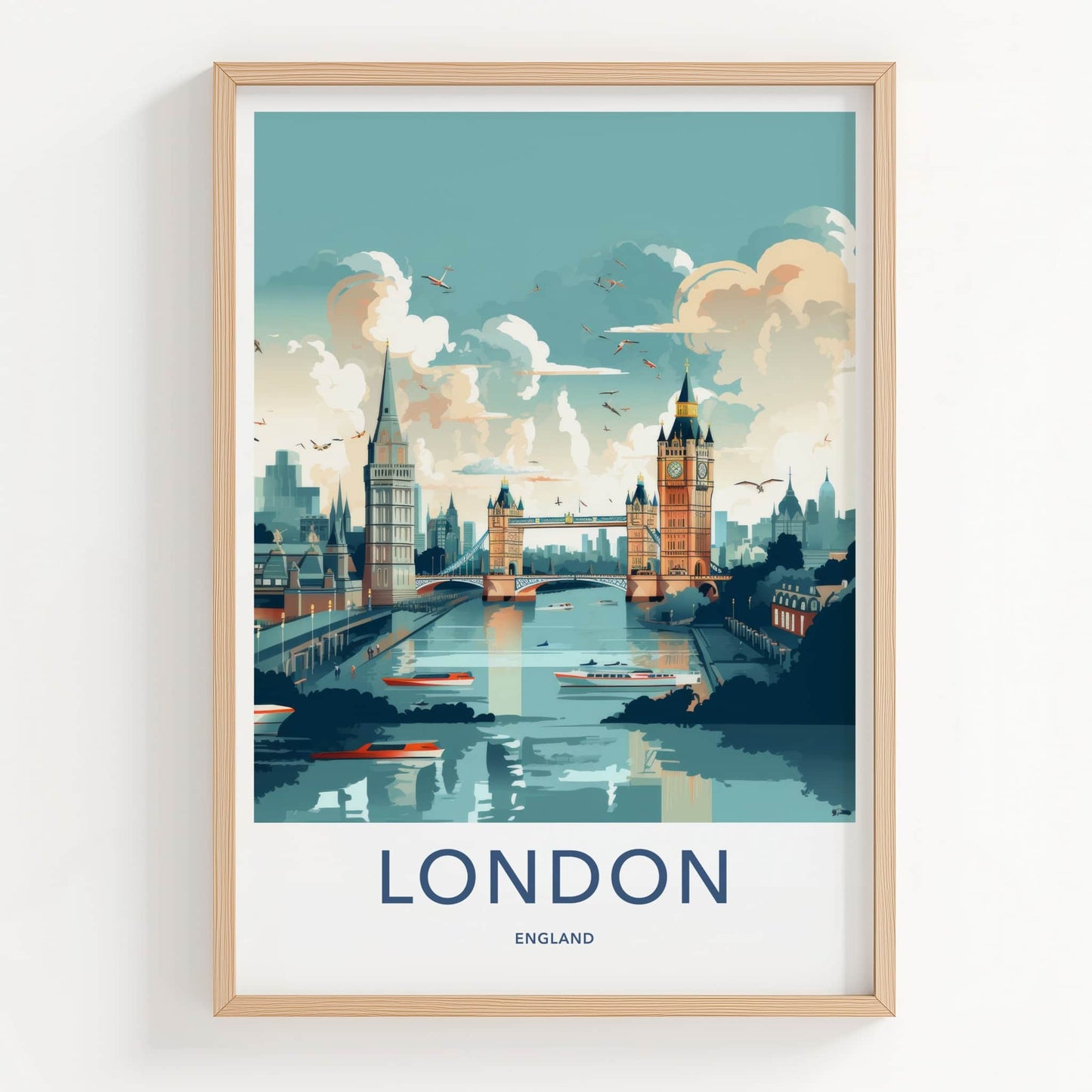 London Poster - England Travel Art - River Thames Cityscape Home Decor