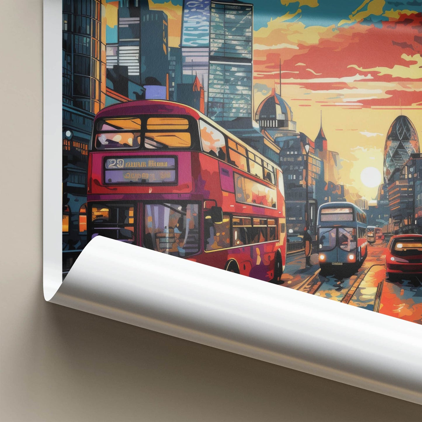 London Poster - England Travel Art - Vibrant Cityscape Bus Home Decor