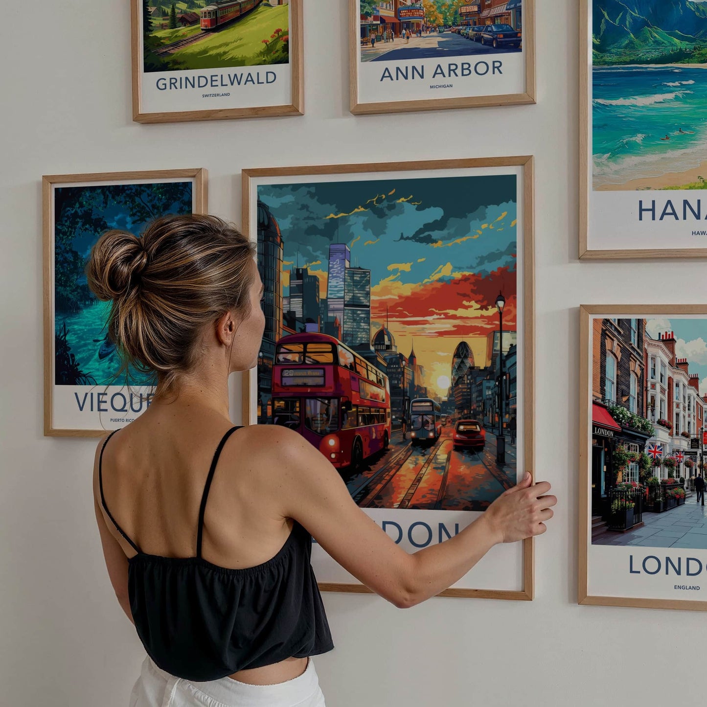 London Poster - England Travel Art - Vibrant Cityscape Bus Home Decor