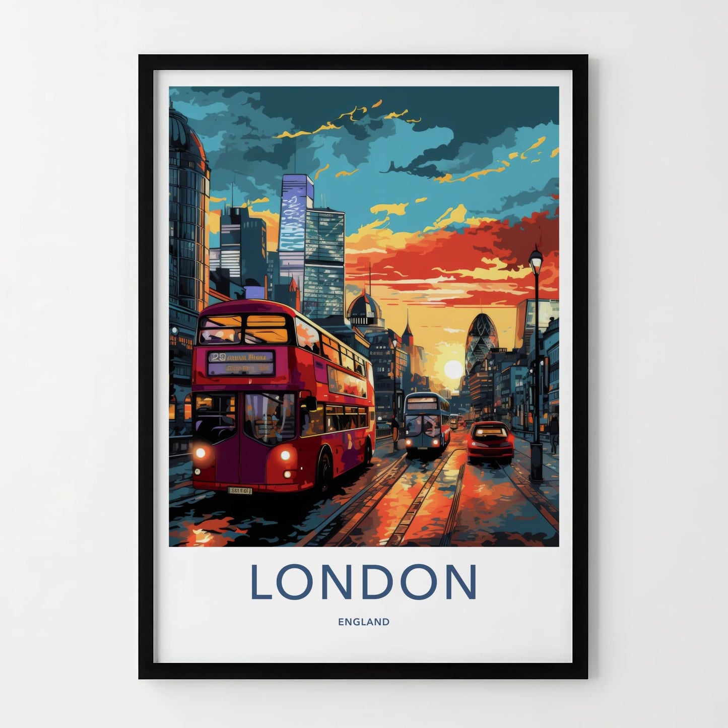 London Poster - England Travel Art - Vibrant Cityscape Bus Home Decor